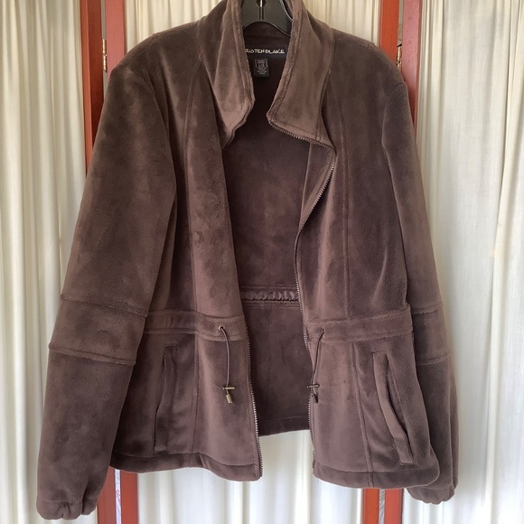 Kristen Blake Womens Super Soft Plush Fleece Brown Jacket Size Large - Picture 6 of 7